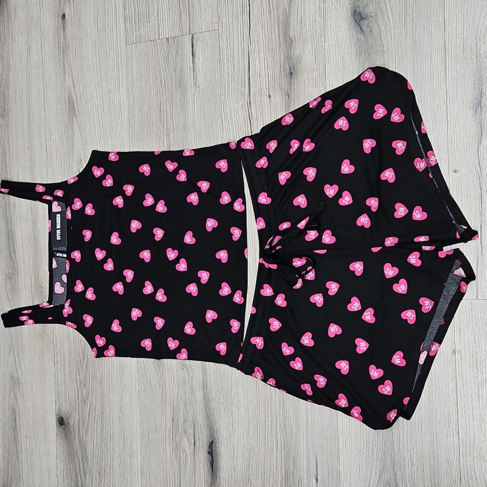 Steve Madden  Black and Pink Heart Print Pajama Set